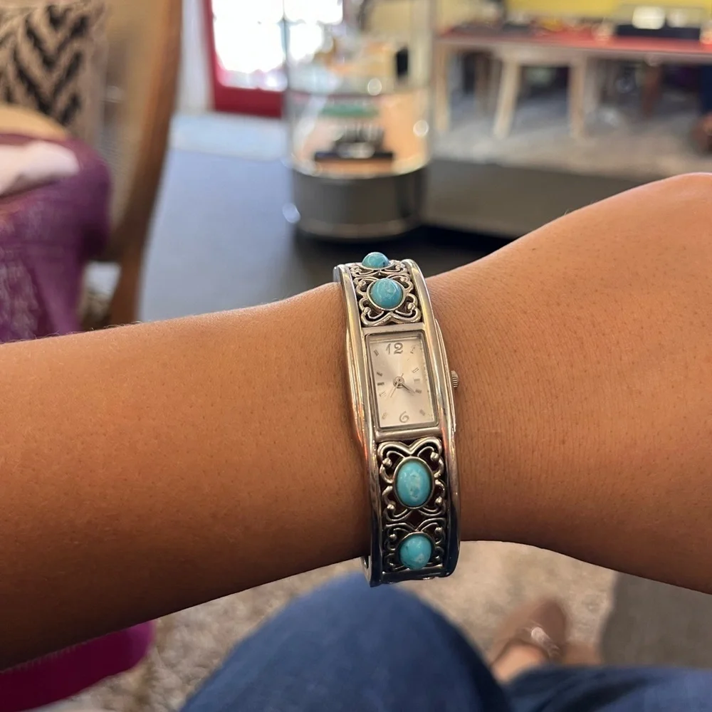Turquoise Inlay Analog Ladies Cuff Watch